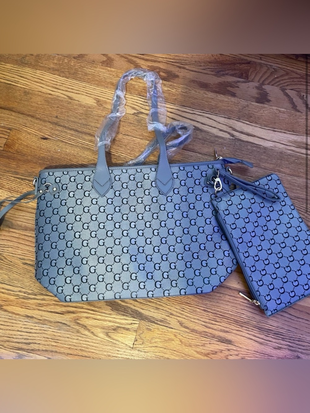 Light Blue Monogram Tote with Matching Pouch